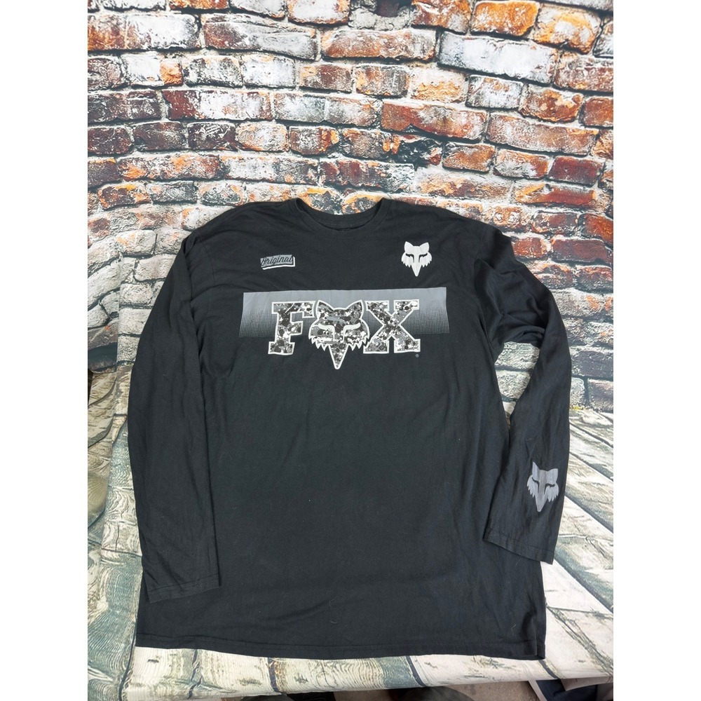 Fox Racing Mens 2XL Black Long Sleeve Graphic T-Shirt Camo Standard